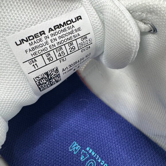 Mens Size 11 Under Armour Charged Pursuit 3 White & Blue Running Shoes - Picture 5 of 8